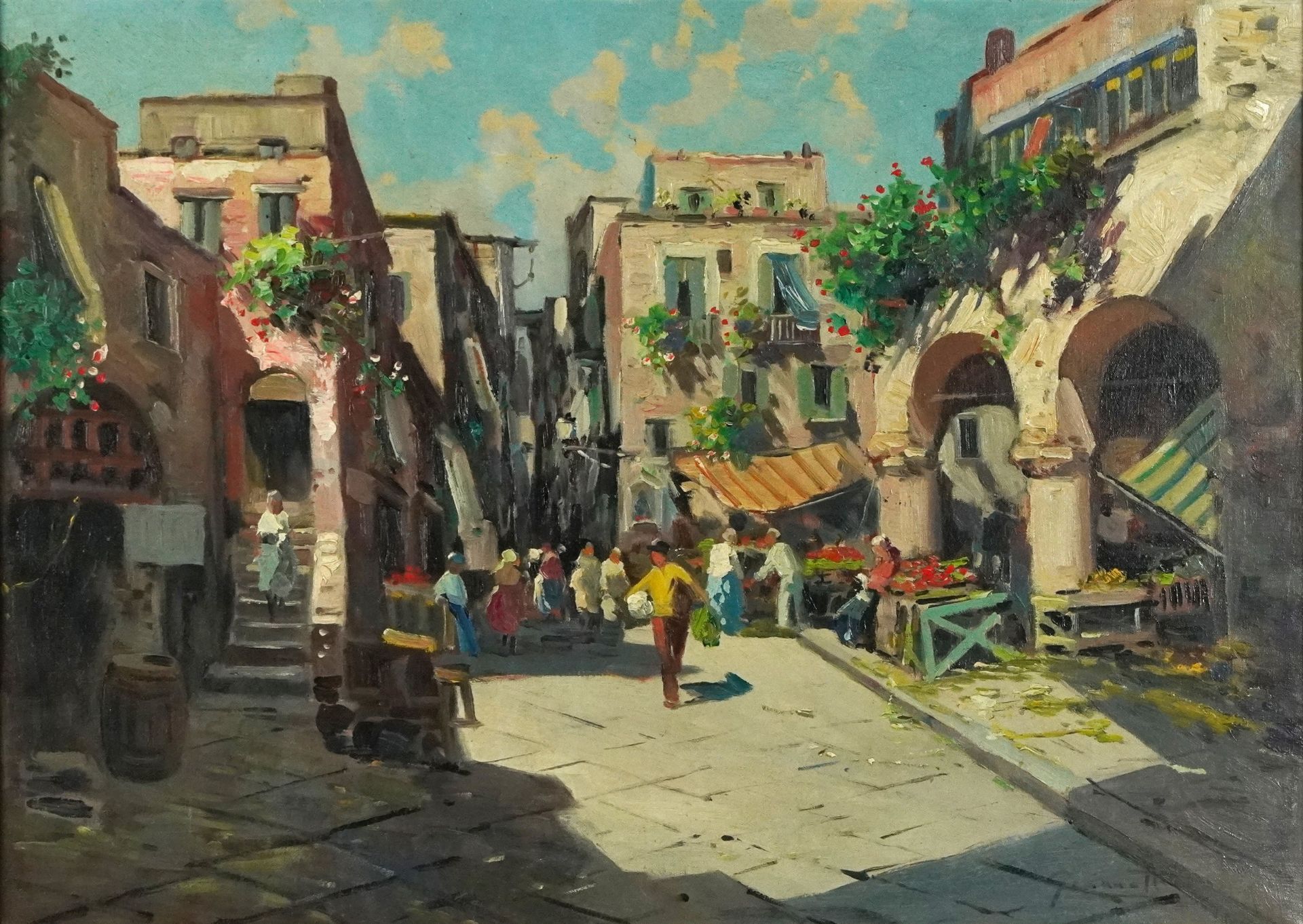 Eva Giannetti - Italian street scene, Impressionist oil on canvas, mounted and framed, 69.5cm x 49.