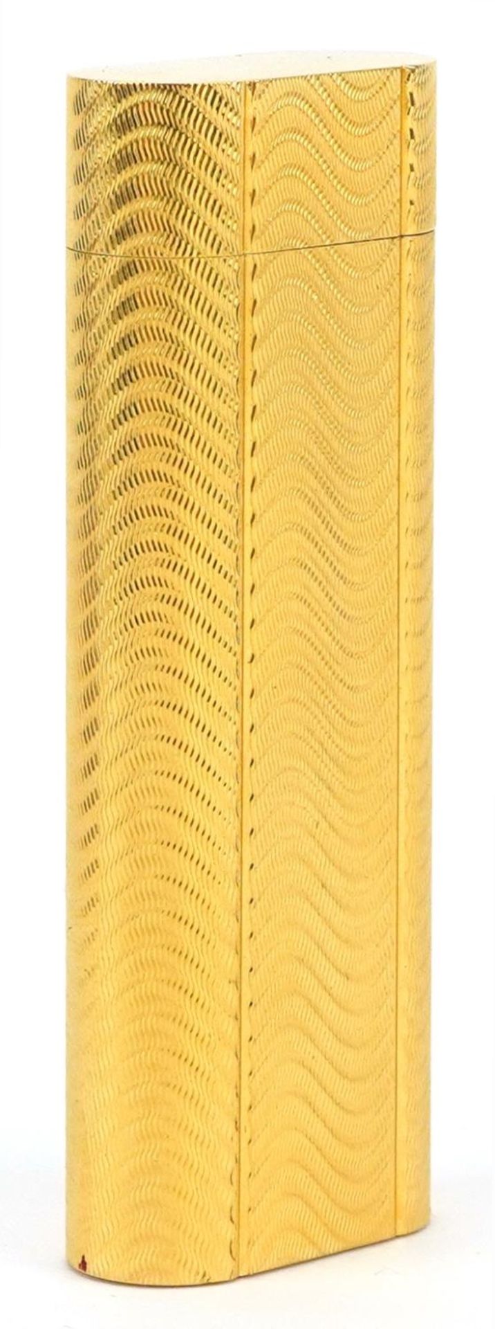 Cartier, gold plated French engine turned pocket lighter with box numbered D24339, 7cm high - Image 3 of 4