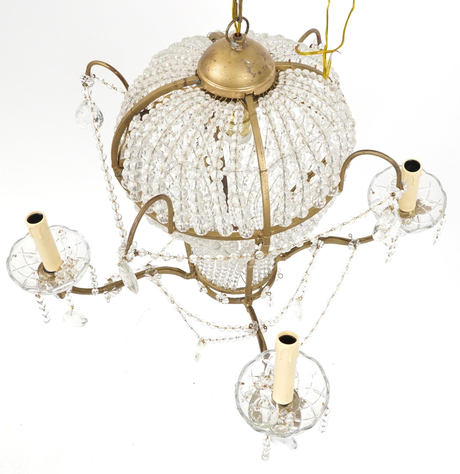 Ornate gilt metal and glass four branch chandelier with four girondelles and drops, overall 88cm - Bild 2 aus 3