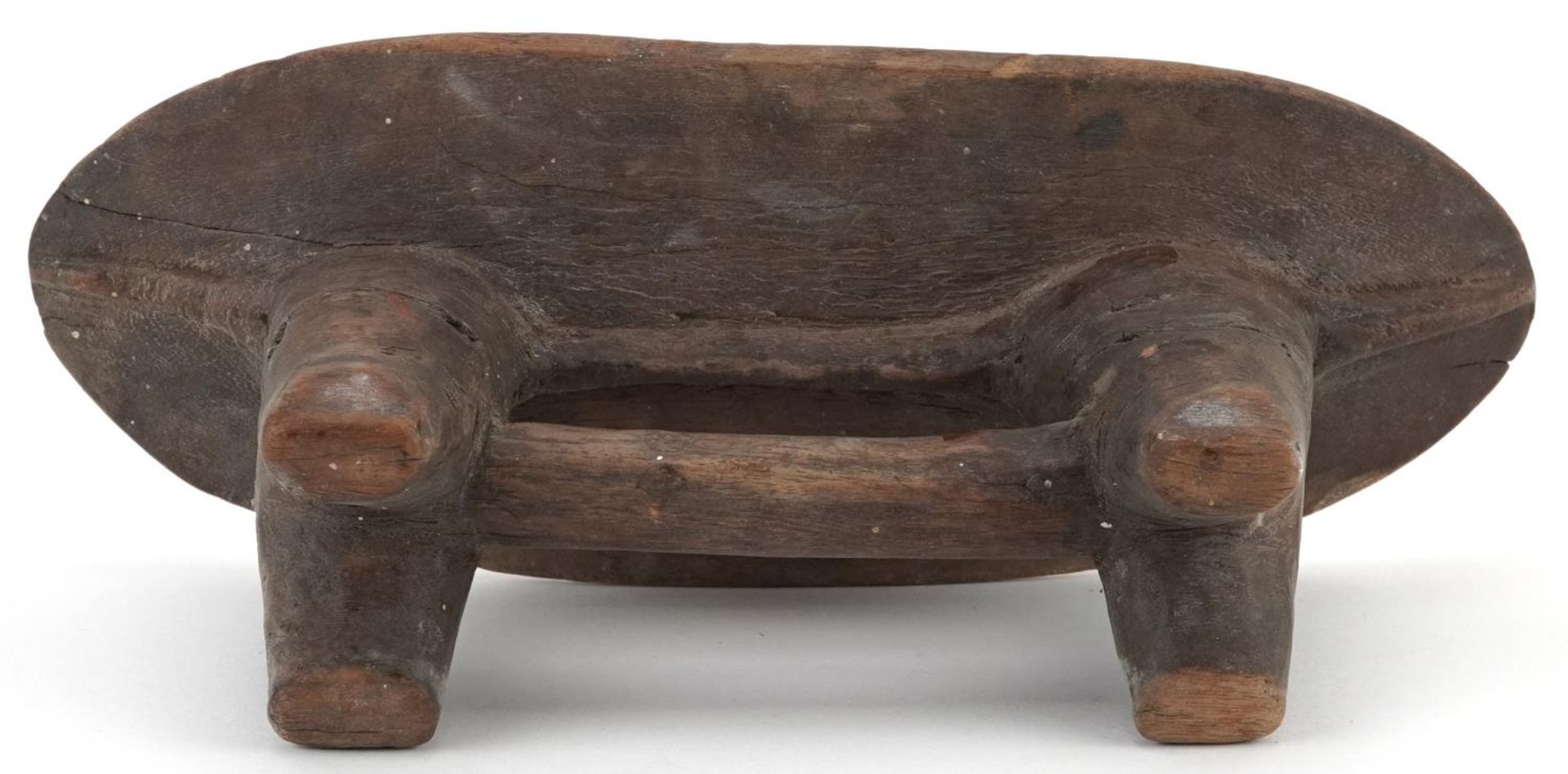 African tribal interest carved hardwood headrest, 30cm wide - Bild 4 aus 4