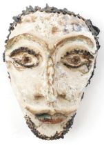 Mid century style grotesque pottery face mask, 19cm high