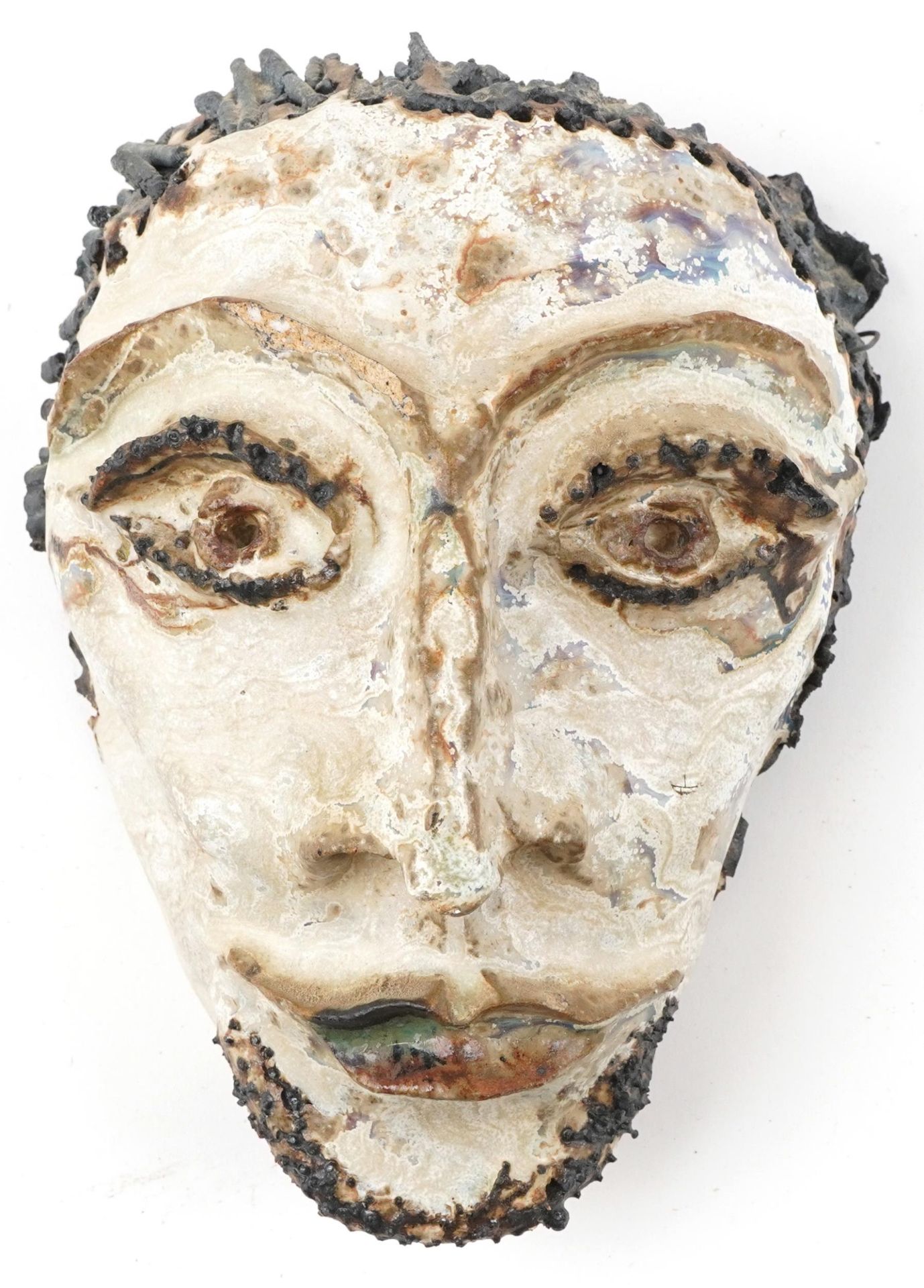 Mid century style grotesque pottery face mask, 19cm high