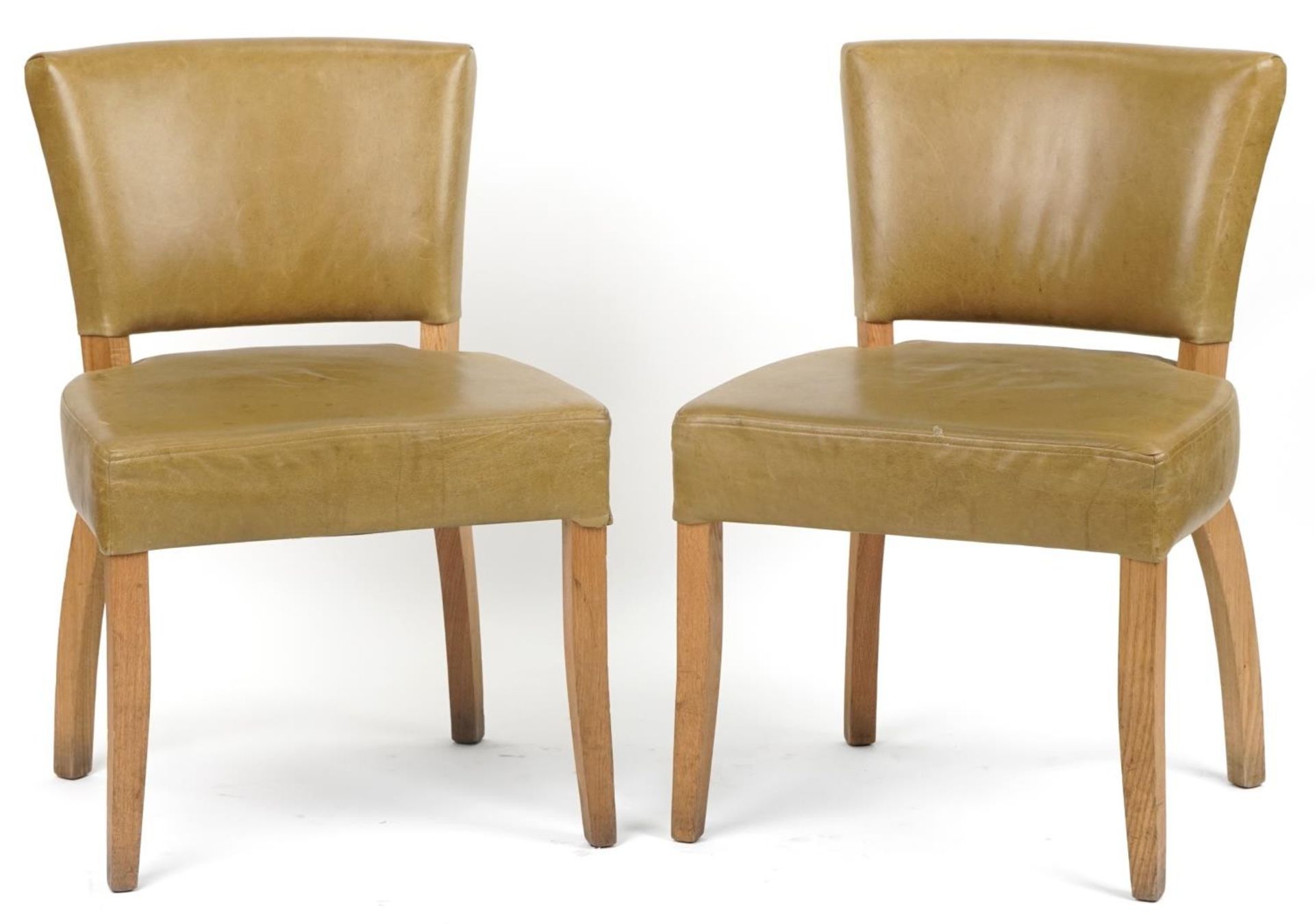 Wych Wood Design, pair of contemporary light oak chairs with green leather upholstery, 87cm high
