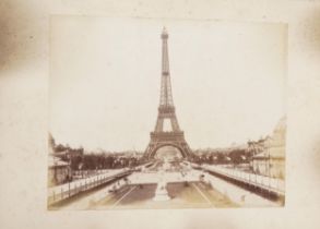 19th century black and white photographs arranged in an arranged album relating to the French 1889