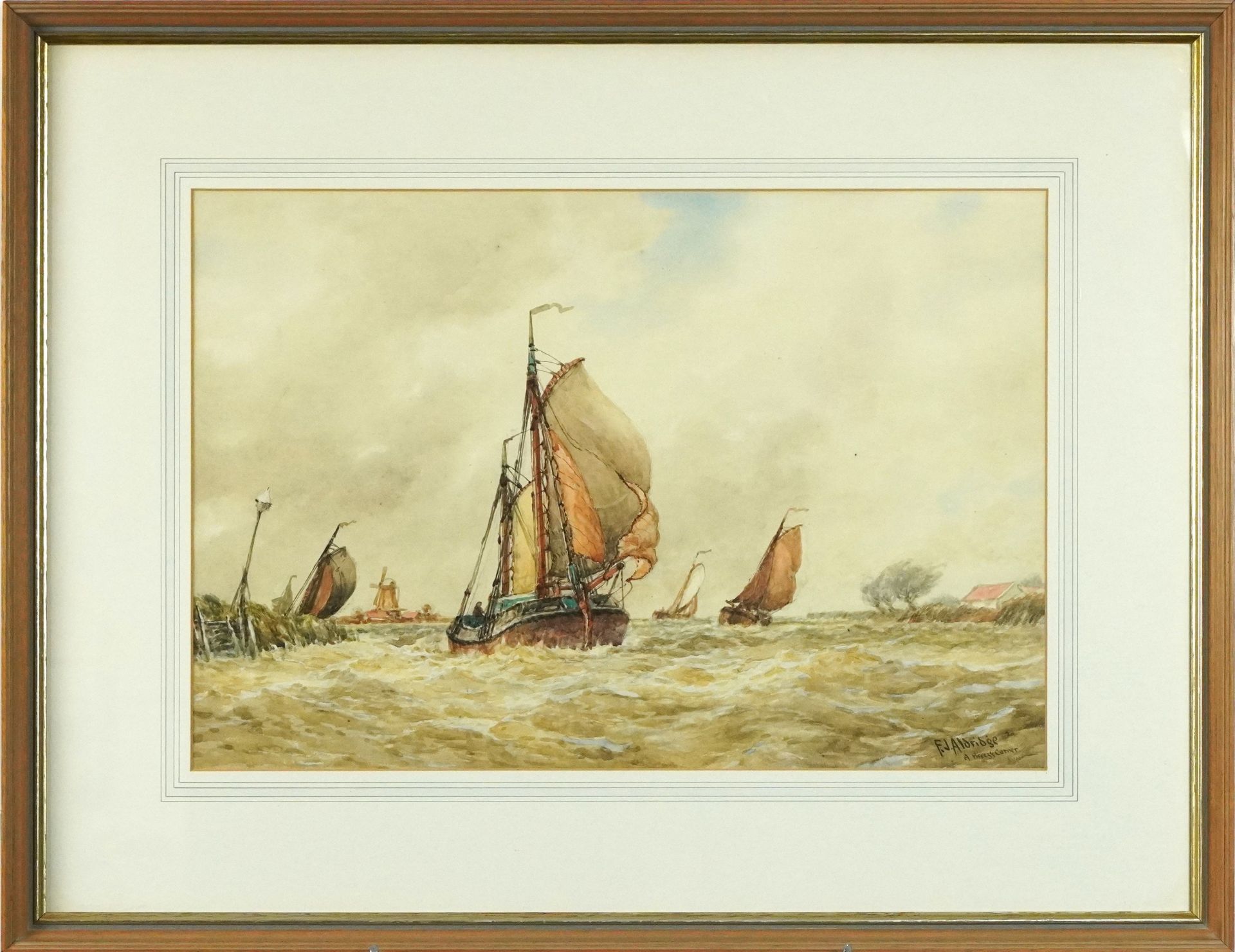 Frederick James Aldridge - A Breezy Corner, early 20th century maritime interest watercolour, - Image 2 of 3