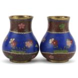 Pair of Japanese cloisonne vases enamelled with flowers, each 7.5cm high