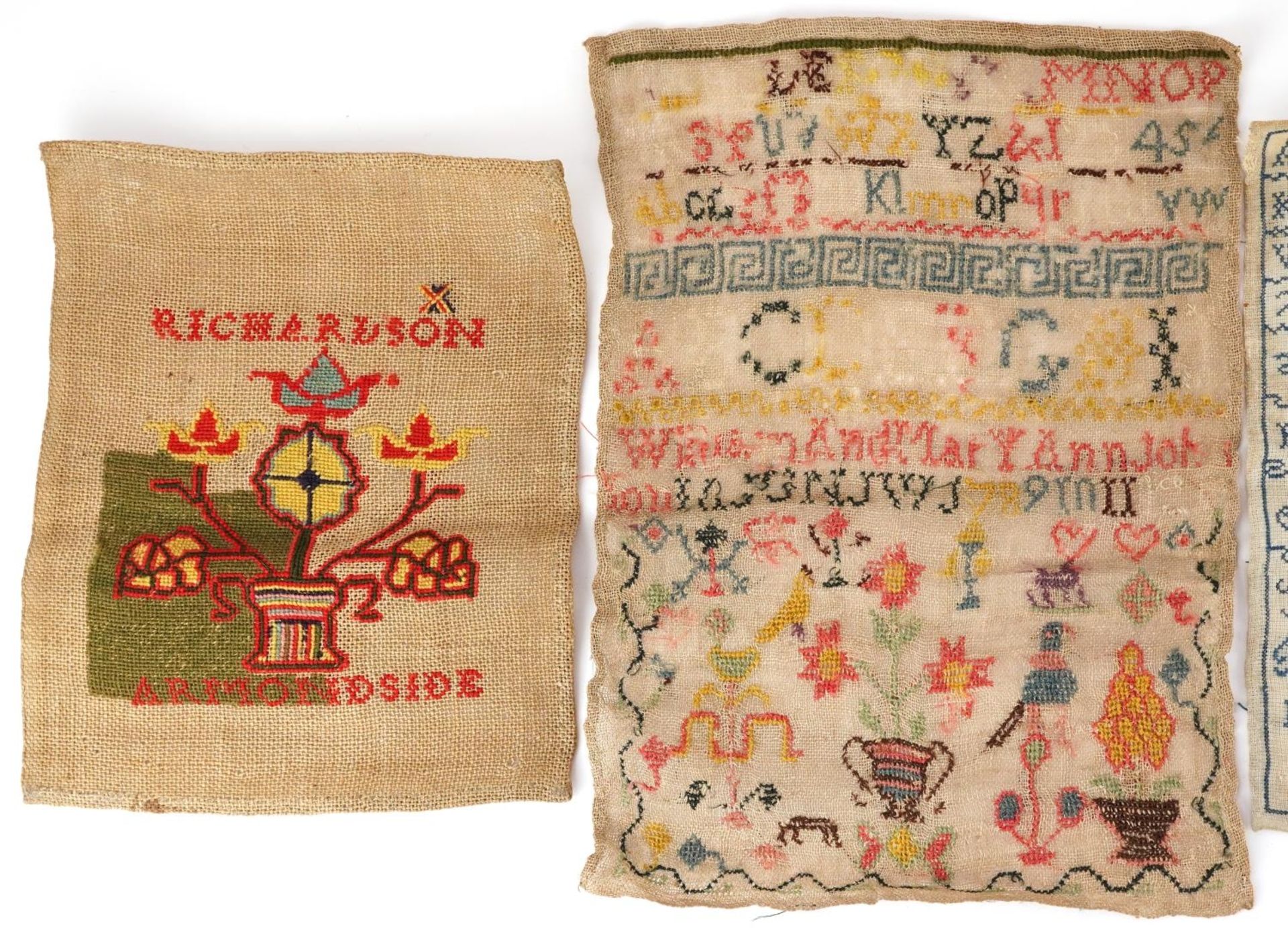 Four Victorian and later needlework samplers including an example worked by Mary Bowman, the largest - Image 2 of 4