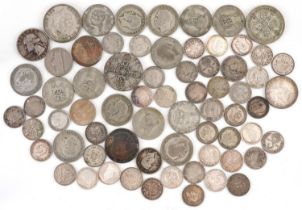 British pre decimal, pre 1947 coinage including shillings and threepences, 195g