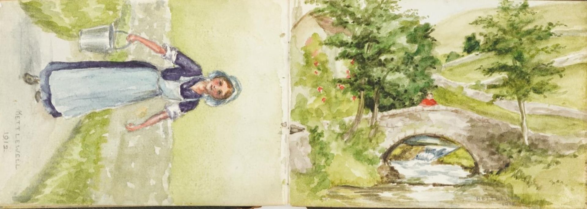 Early 20th century artist's travel sketchbook housing various watercolours and pencil sketches - Image 11 of 15