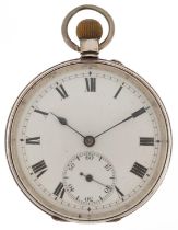 George V gentlemen's silver keyless open face pocket watch having enamelled and subsidiary dials