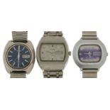 Three vintage gentlemen's wristwatches including Seiko 7006-7002 automatic having a blue dial with
