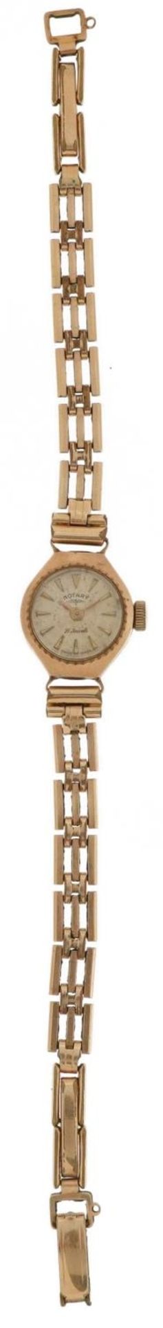 Rotary, ladies 9ct gold manual wristwatch with rolled gold strap, the case 15mm wide, total weight - Bild 2 aus 7