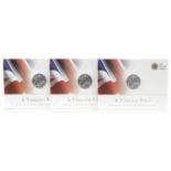 Three Elizabeth II 2013 George and the Dragon twenty pound fine silver coins by The Royal Mint