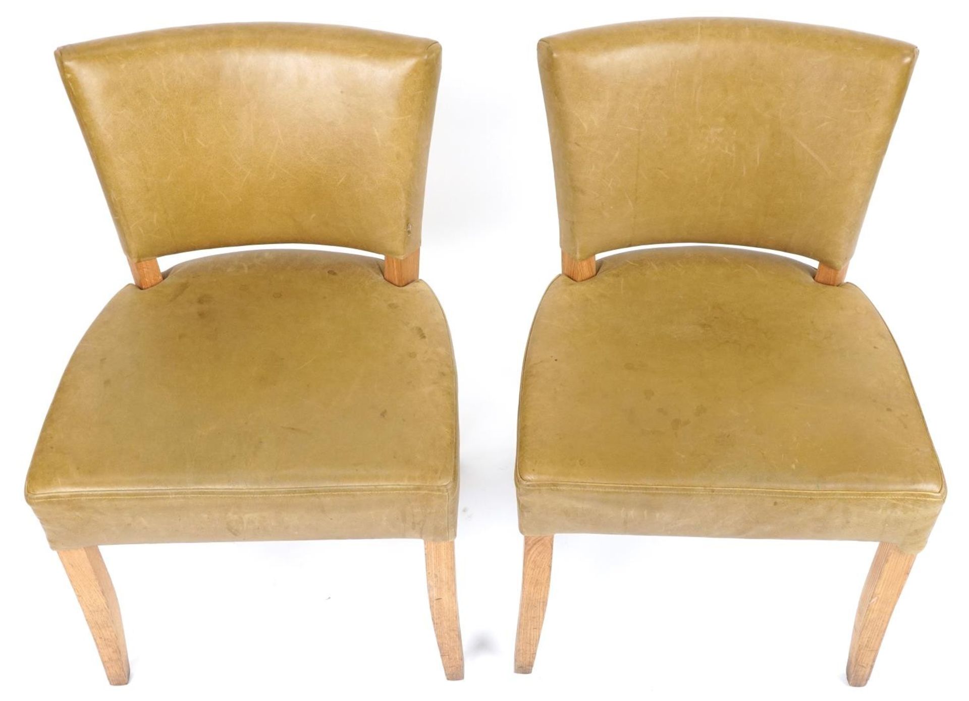 Wych Wood Design, pair of contemporary light oak chairs with green leather upholstery, 87cm high - Image 3 of 5