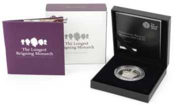 Elizabeth II 2015 United Kingdom five pound silver proof coin by The Royal Mint commemorating The