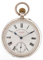 The Britannia English Lever, Victorian gentlemen's silver keyless open face pocket watch having