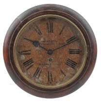 Victorian railwayana interest mahogany wall clock, possibly from a station having circular dial with