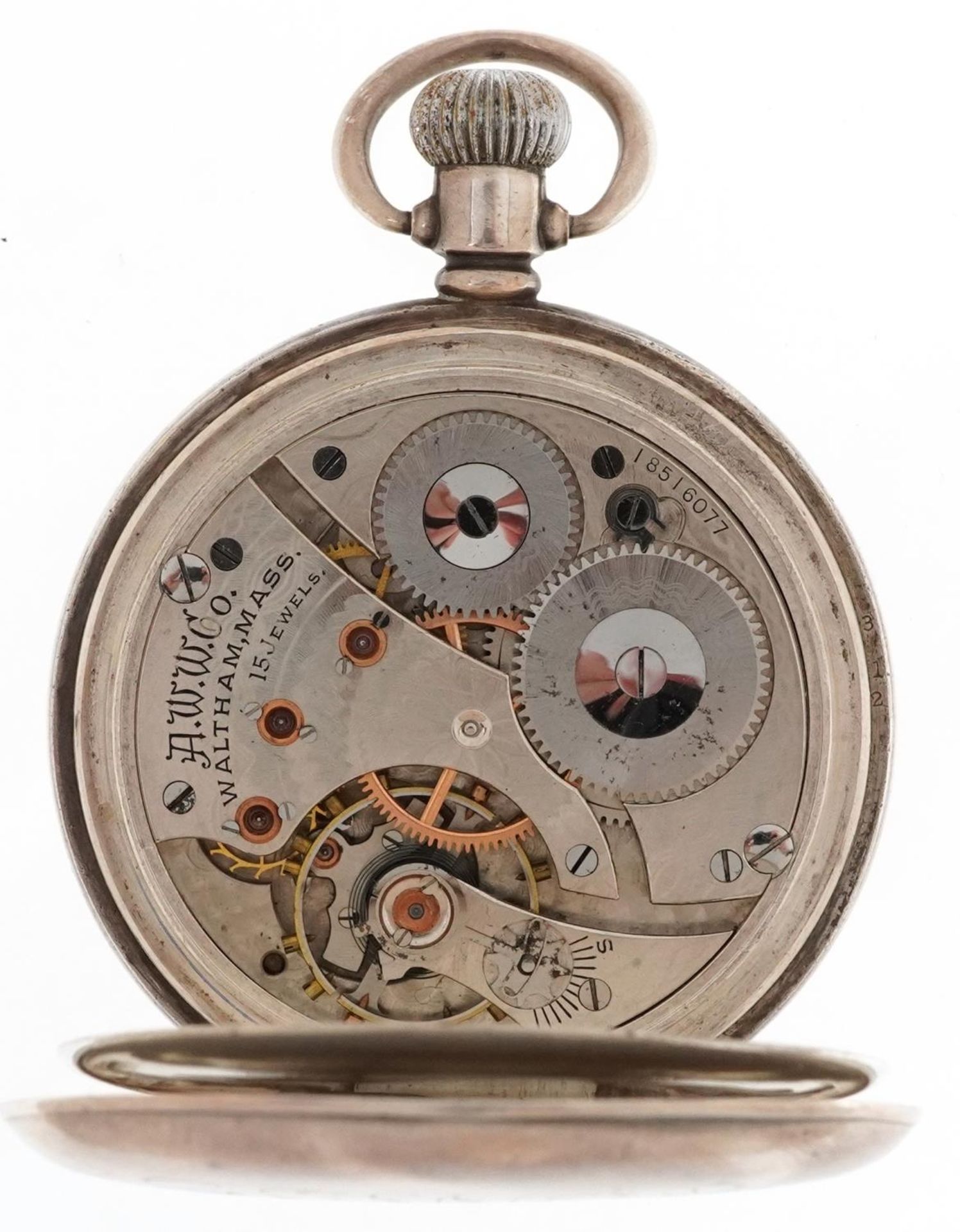Waltham Mass, George V gentlemen's silver keyless half hunter pocket watch having enamelled and - Bild 4 aus 5