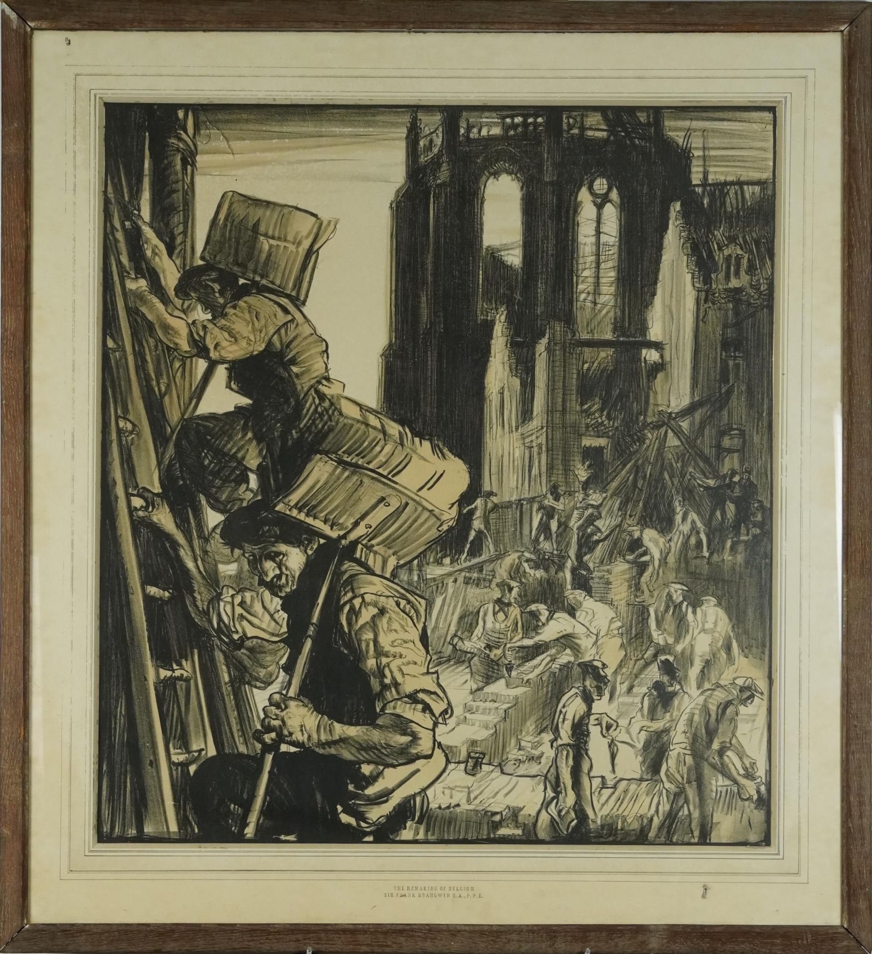 Sir Frank Brangwyn RA PPE - The Remaking of Belgium, charcoal on paper, Charles & Co London label - Image 2 of 4