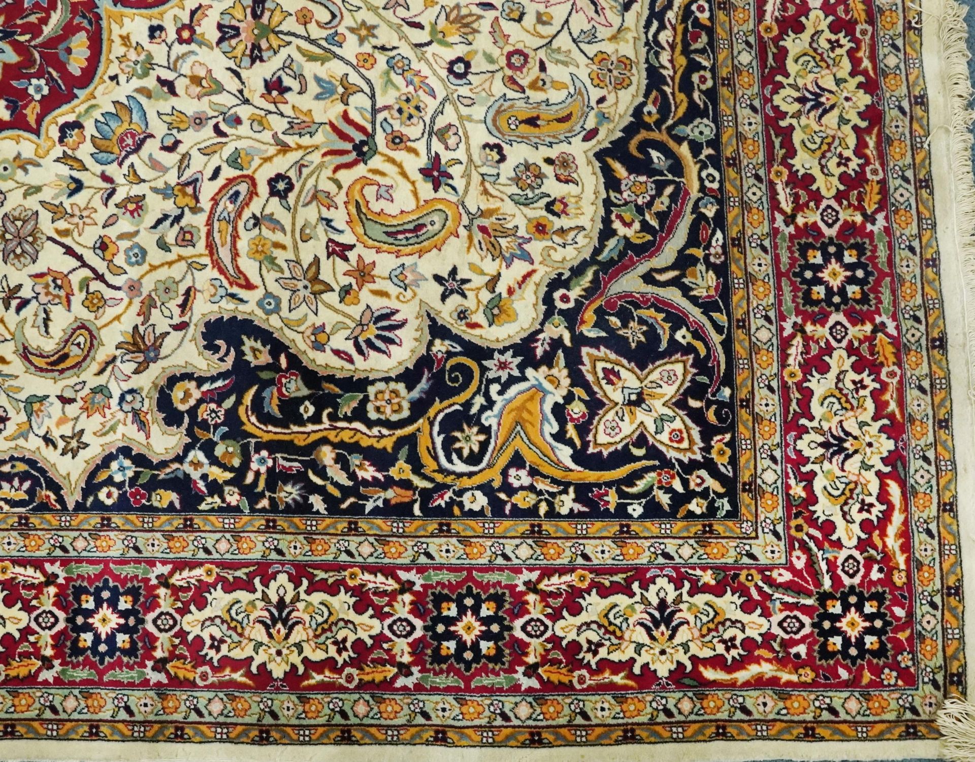 Rectangular Persian cream and red ground rug having an all over repeat floral design, 370cm x 270cm - Image 10 of 12