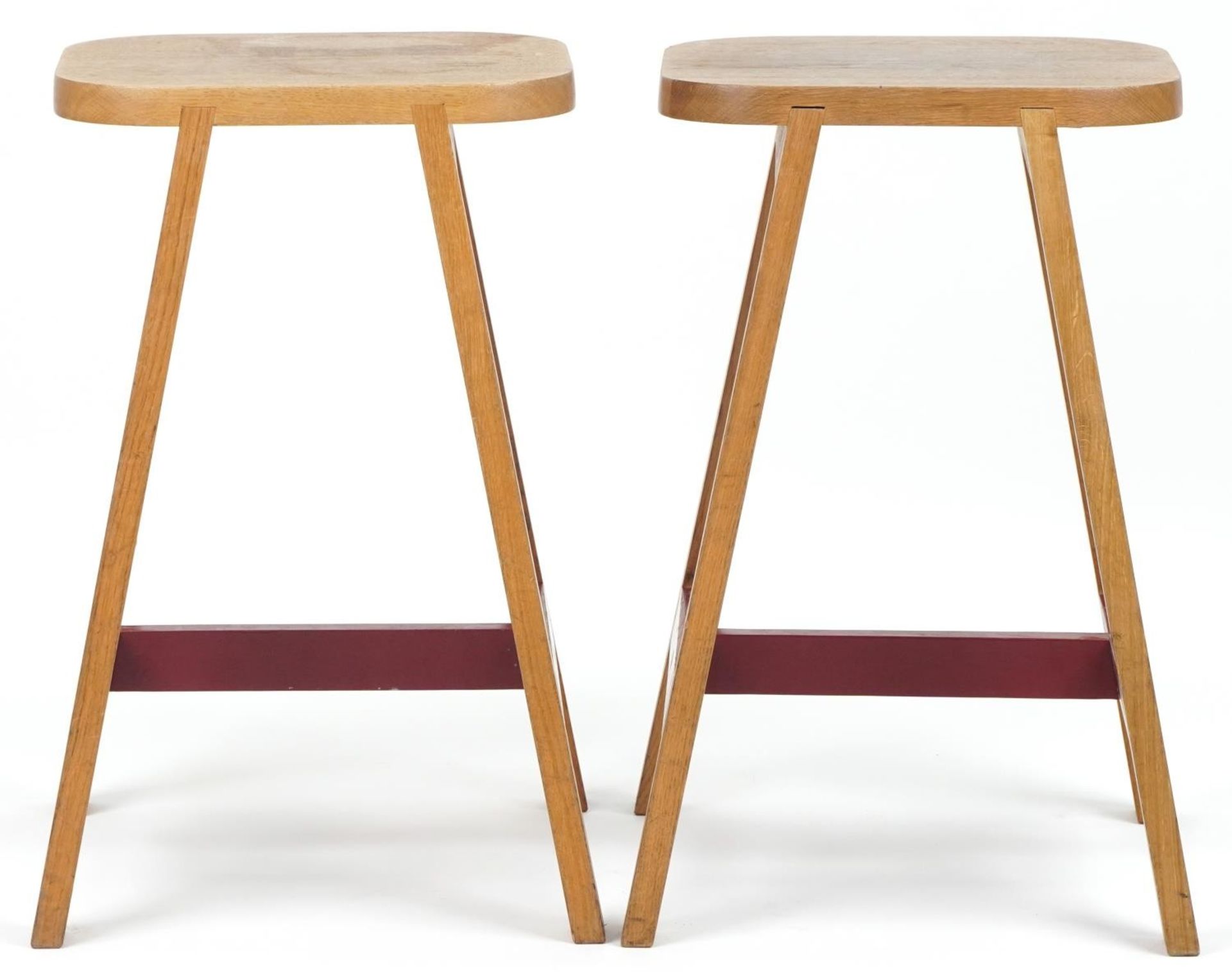 Pair of contemporary half painted light oak breakfast stools, AC stamp to the undersides, 65cm high - Image 2 of 5