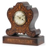 19th century inlaid rosewood mantle clock with circular painted dial having Roman numerals, 33cm