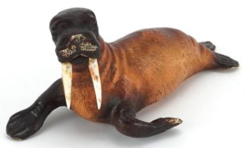 Austrian cold painted bronze walrus, 14cm in length