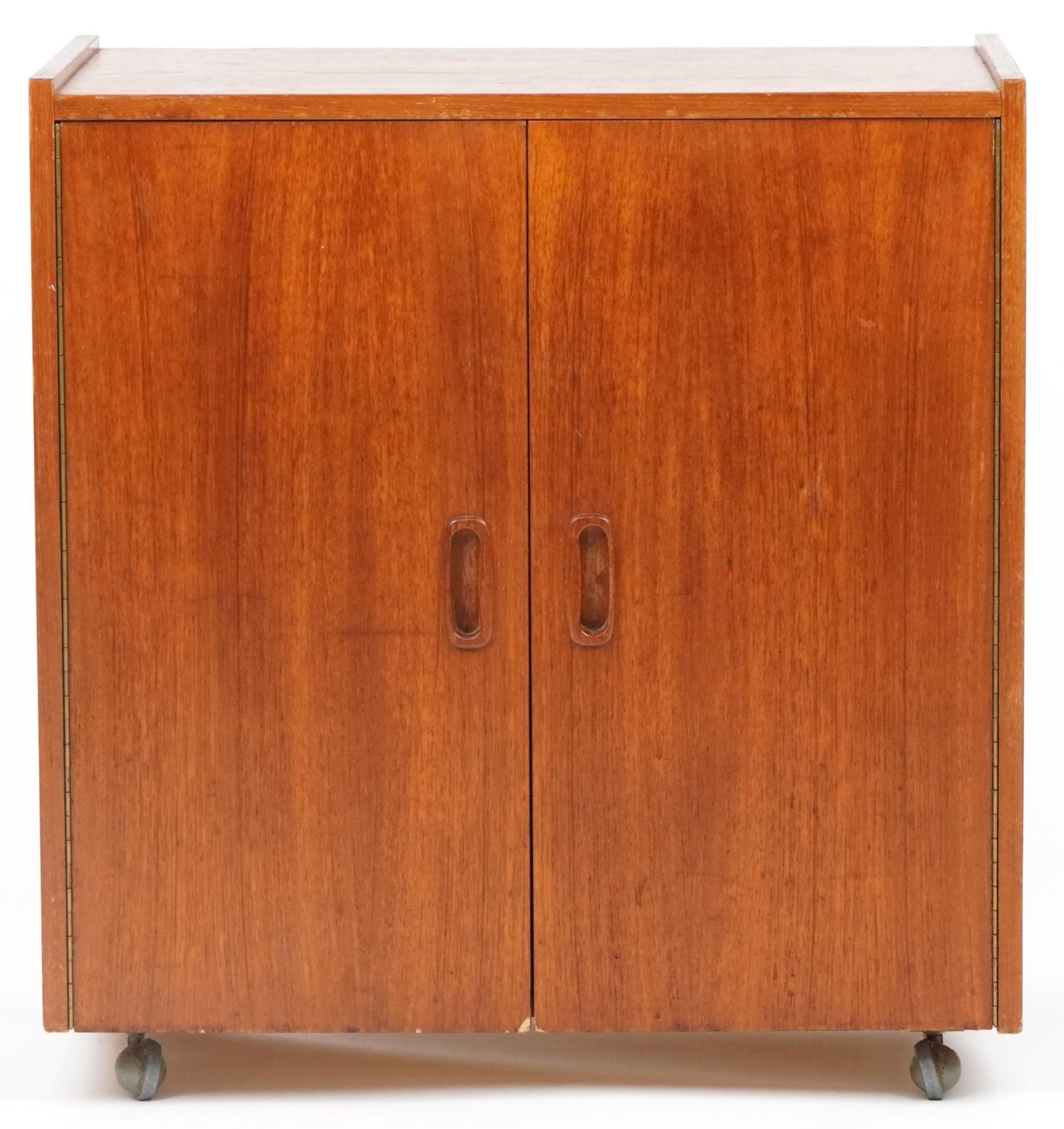 Mid century teak two door side cupboard with fitted interior, 65cm H x 61cm W x 36cm D - Image 2 of 5