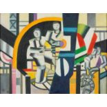 Manner of Fernand Leger - Abstract composition, four figures, French Impressionist oil on board,