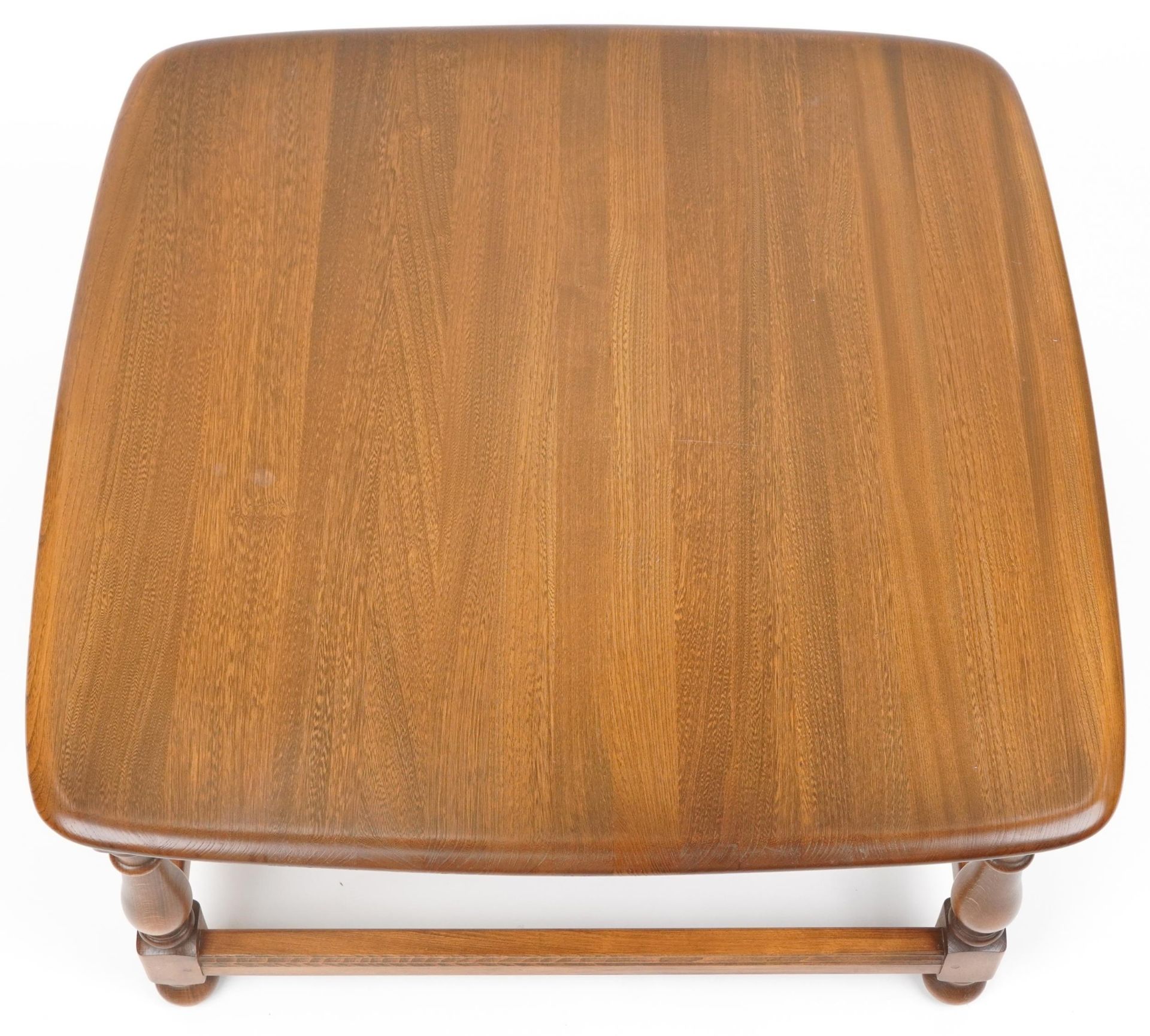 Ercol elm coffee table with square top, 38cm high x 75cm square - Image 3 of 5