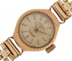 Rotary, ladies 9ct gold manual wristwatch with rolled gold strap, the case 15mm wide, total weight