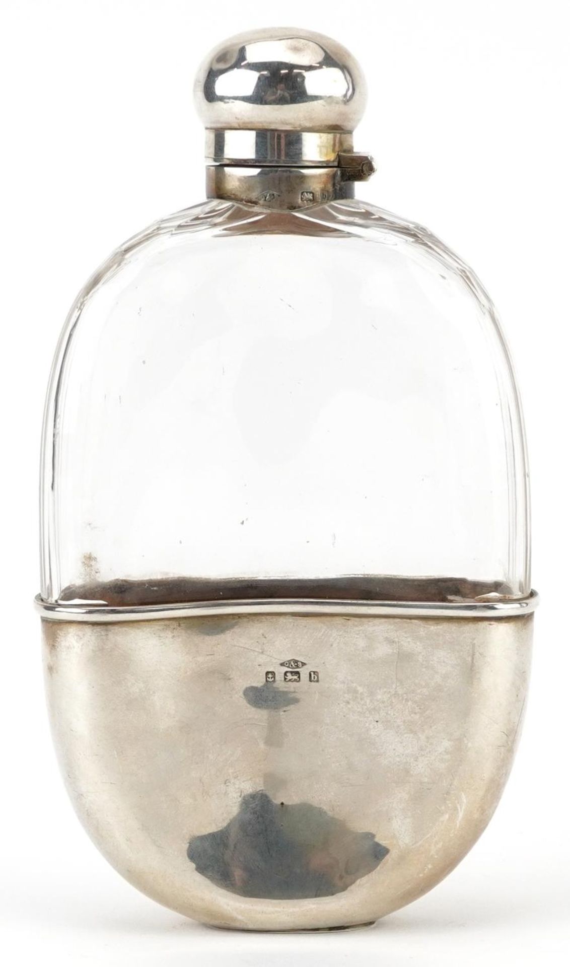Griffiths & Singleton, Edwardian silver mounted glass hip flask with detachable cup, Birmingham - Image 2 of 4