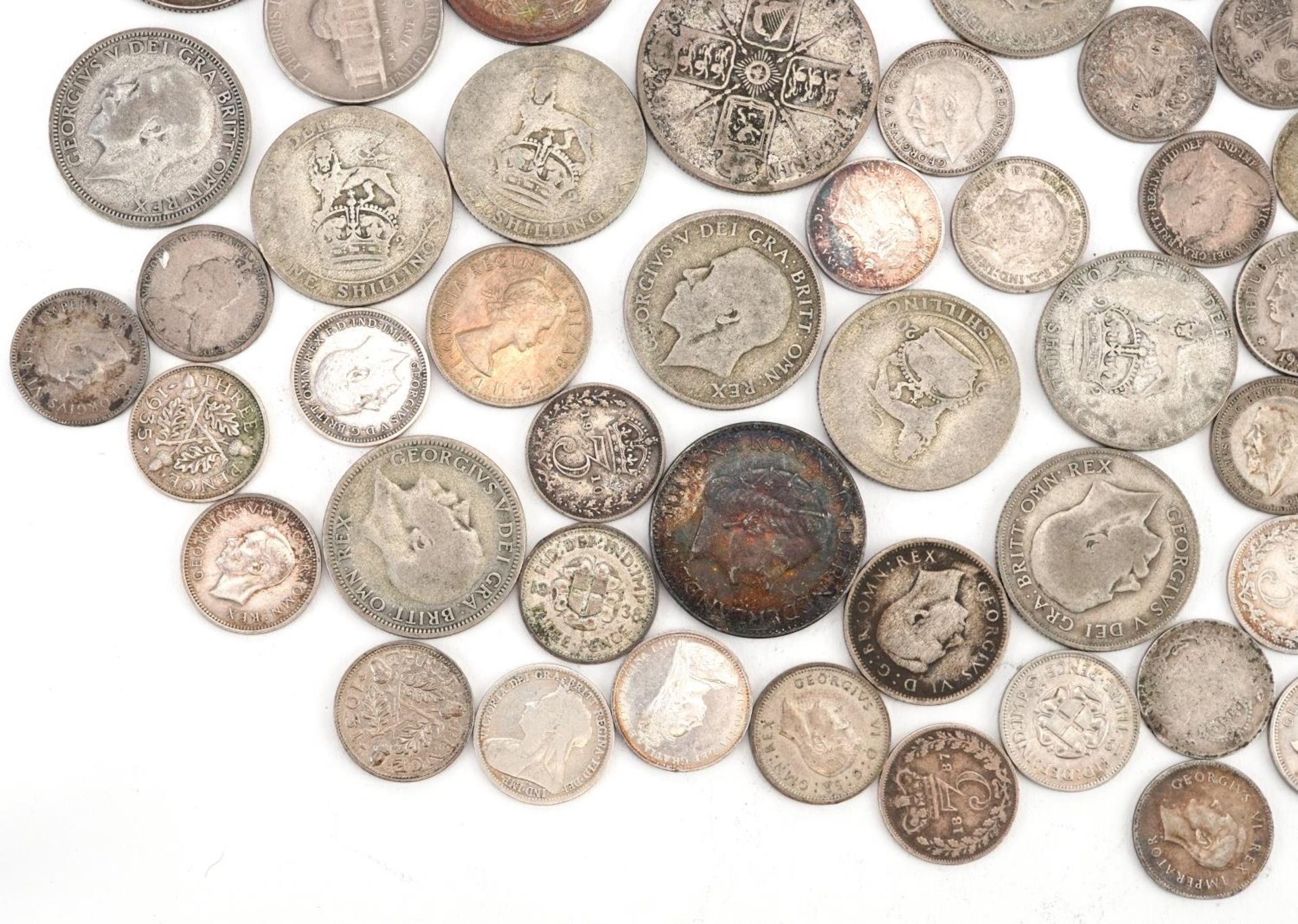 British pre decimal, pre 1947 coinage including shillings and threepences, 195g - Image 4 of 5