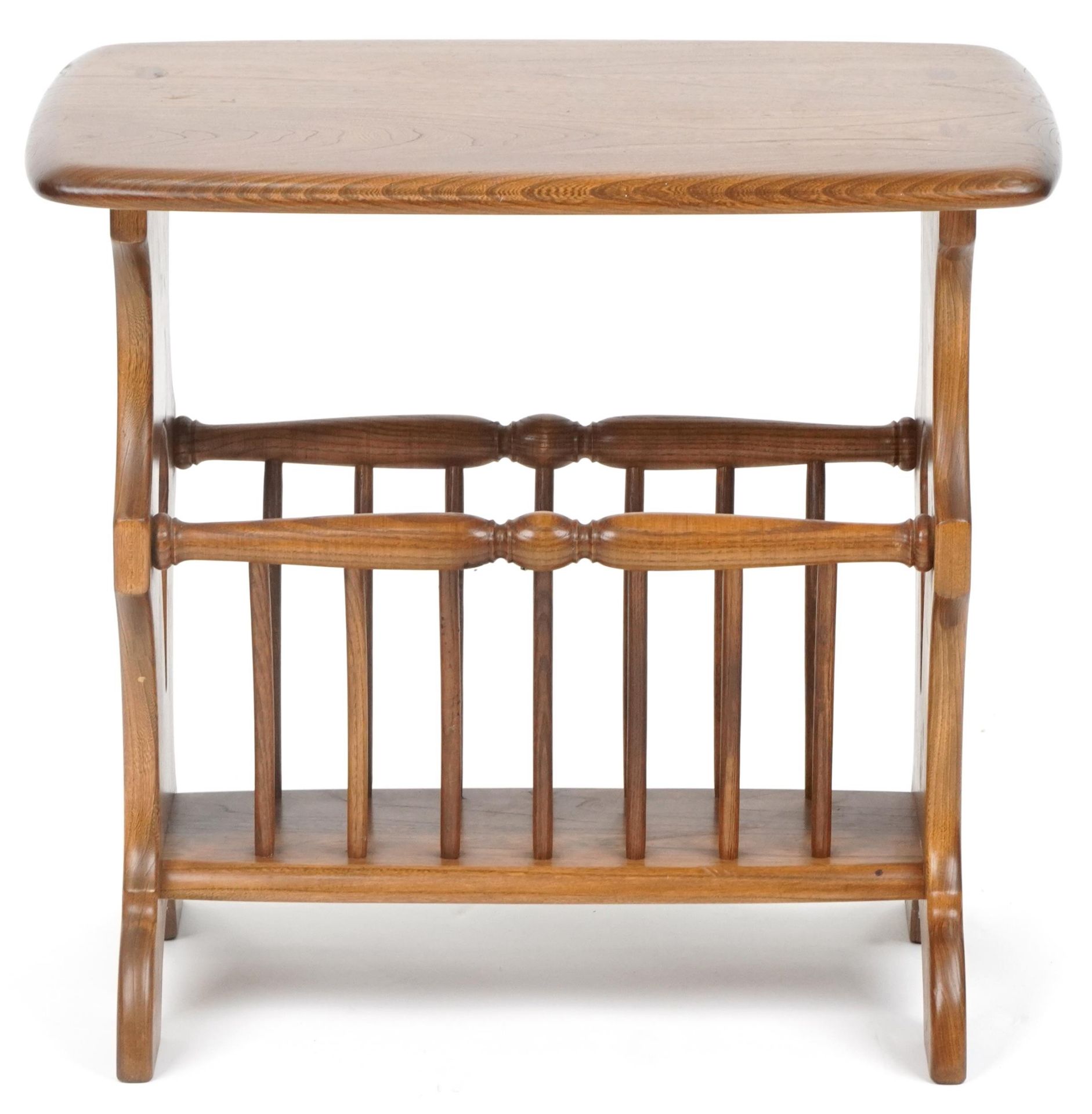 Ercol elm occasional table with magazine rack, 50cm H x 54cm W x 36cm D - Image 2 of 5