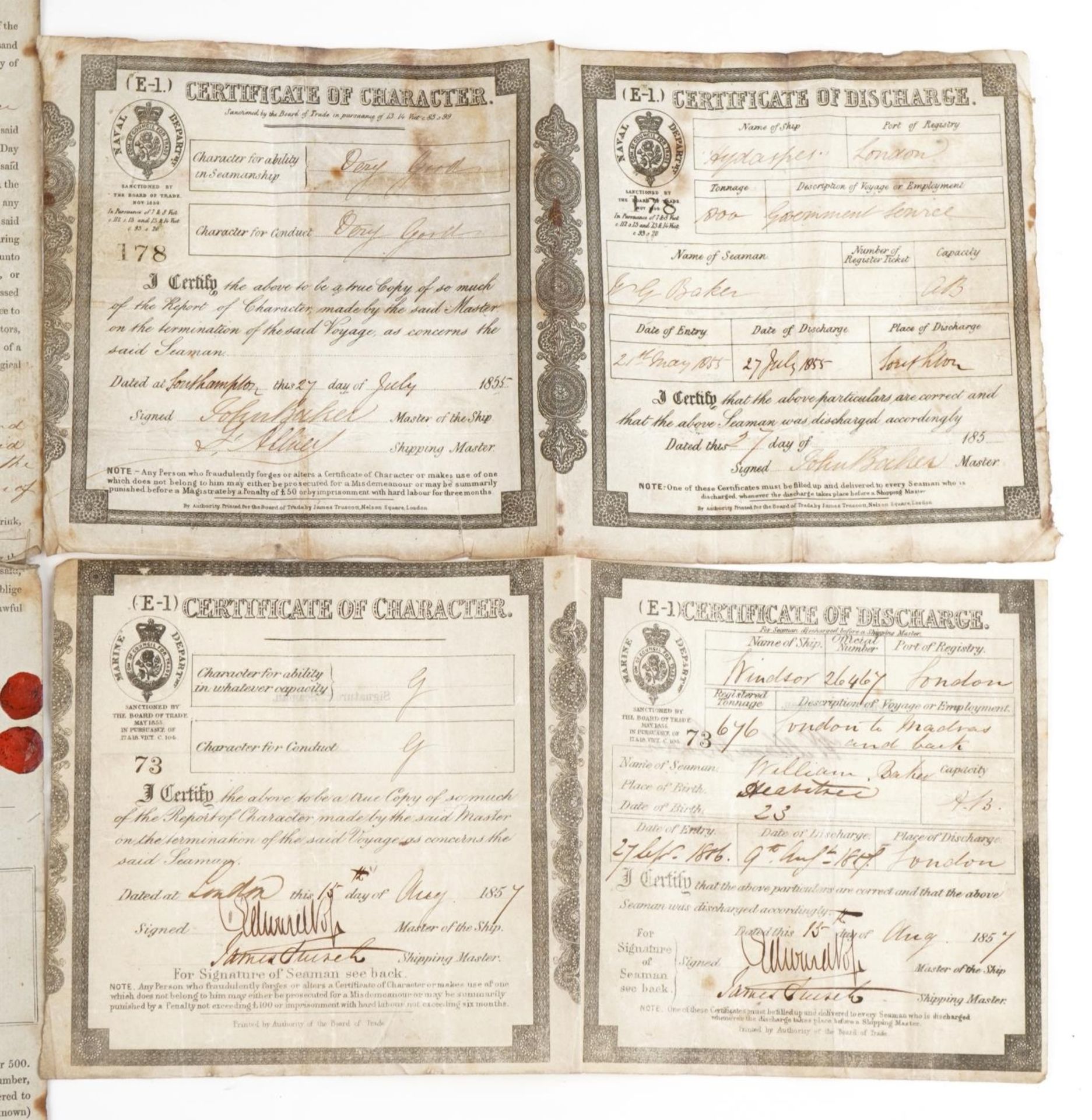 Victorian naval ephemera comprising Indenture of Apprenticeship Mariner and four Certificates of - Image 5 of 8
