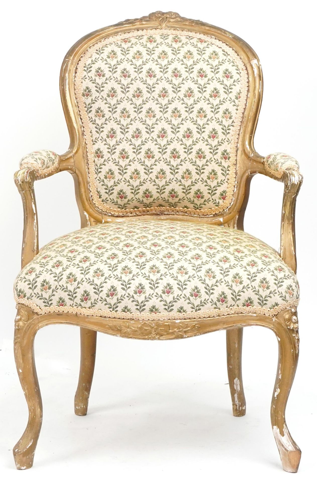 French gilt framed elbow chair with floral upholstery, 99cm high - Image 2 of 4