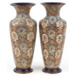 Royal Doulton, large pair of Doulton Slaters patent lace vases hand painted with flowers, each 41.
