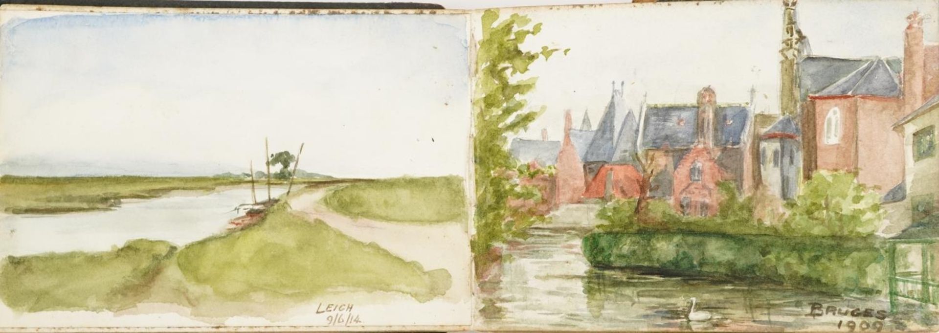 Early 20th century artist's travel sketchbook housing various watercolours and pencil sketches - Image 6 of 15