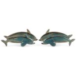 Arno Malinowski for Georg Jensen, pair of mid century Danish 925S silver dolphin cufflinks with box,