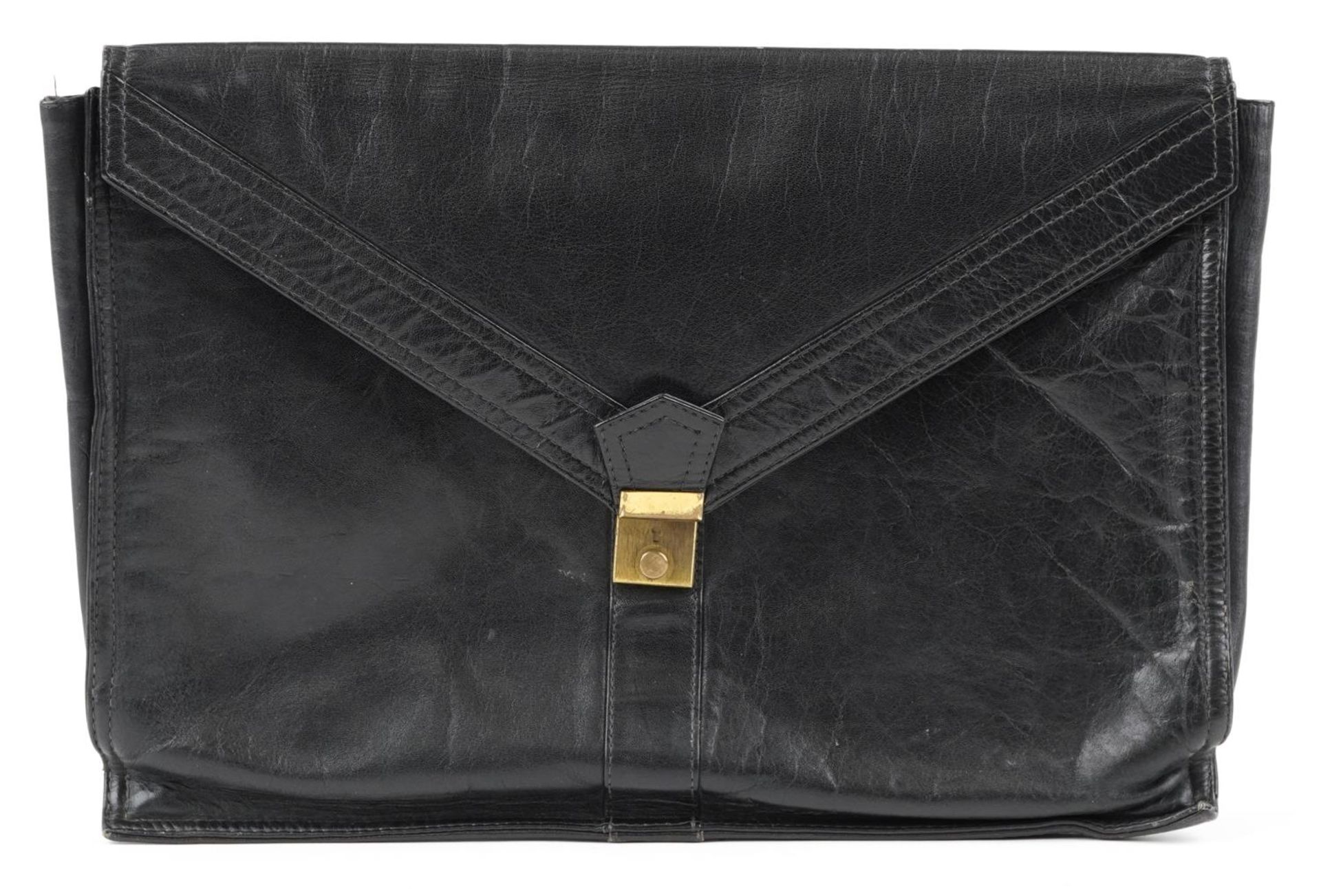 Vintage gentlemen's Harrods black leather document wallet, 57cm wide