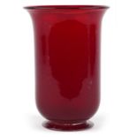 Hand blown red art glass vase with internal bubbles, 27cm high
