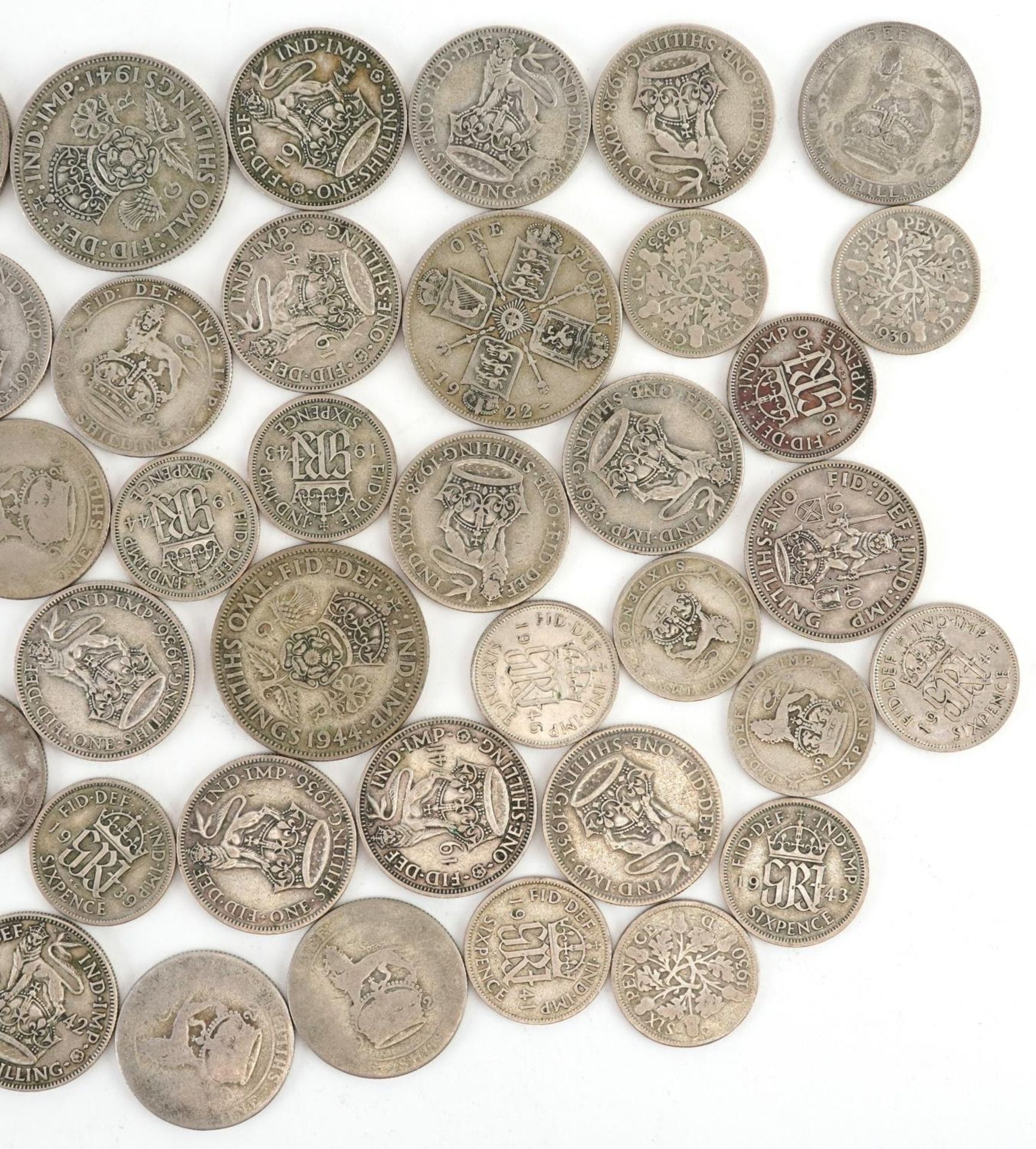 British pre decimal, pre 1947 coinage including florin and shillings, 255g - Image 3 of 6