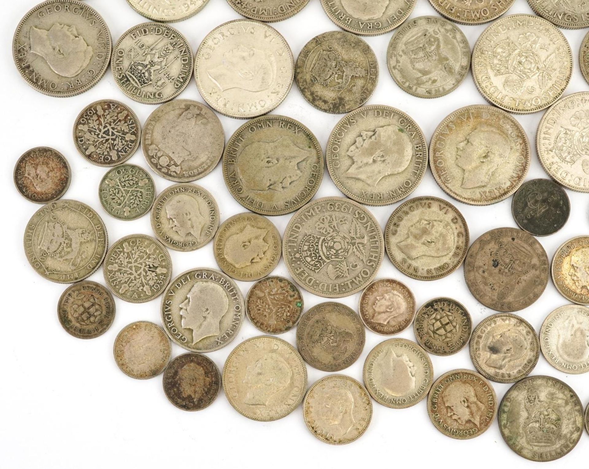 British pre decimal, pre 1947 coinage including half crowns and two shillings, 400g - Image 4 of 5