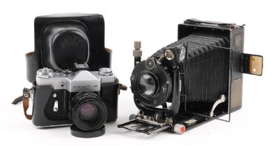 Two vintage cameras comprising Voigtlander and Zenit with case