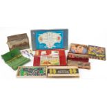 Collection of vintage games with boxes including Rollo Boko by Tan-Sad, Touring England, Escalado