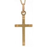 9ct gold cross pendant on a 9ct gold necklace, 2.4cm high and 46cm in length, 1.0g