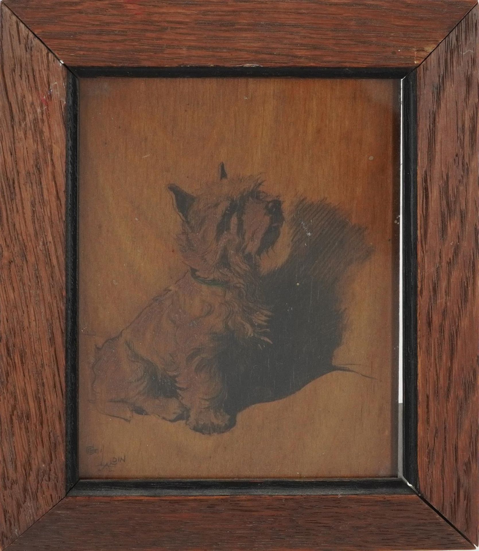 Cecil Aldin - West Highland Terrier, Slickerson Reading on wood panel, mounted, framed and glazed, - Image 2 of 4