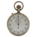 Gentlemen's white metal open face keyless stopwatch having enamelled and subsidiary dials with