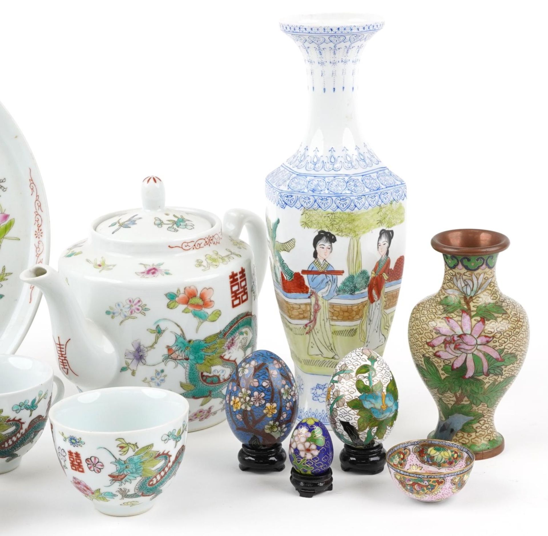 Chinese ceramics, some cloisonne, including eggshell porcelain vase hand painted with young - Image 3 of 3