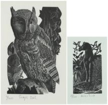 James T Osborne - Horse and Birds and Scops Owl, two limited edition black and white prints,